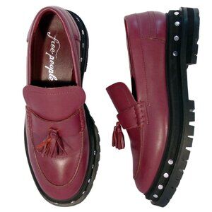 FREE PEOPLE Teagan $148 Studded Mulberry Platform Lug Sole Tassel Loafers 9.5